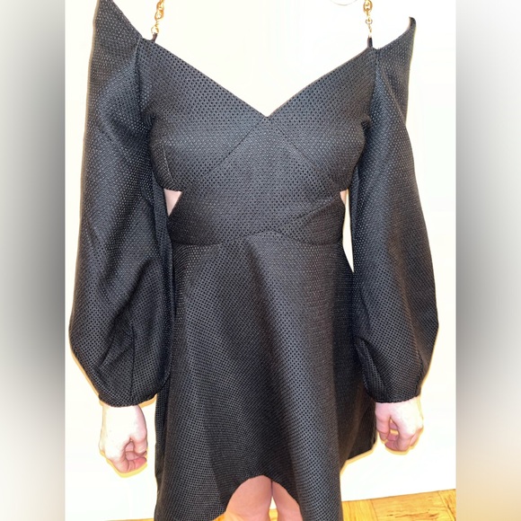 Line & Dot Black Dress w/ gold chain straps and cut outs - Picture 5 of 6